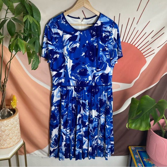 Maggy London Womens Short Sleeve Round Neck Floral Ruched Dress Black‎ Size 16 - Picture 1 of 7